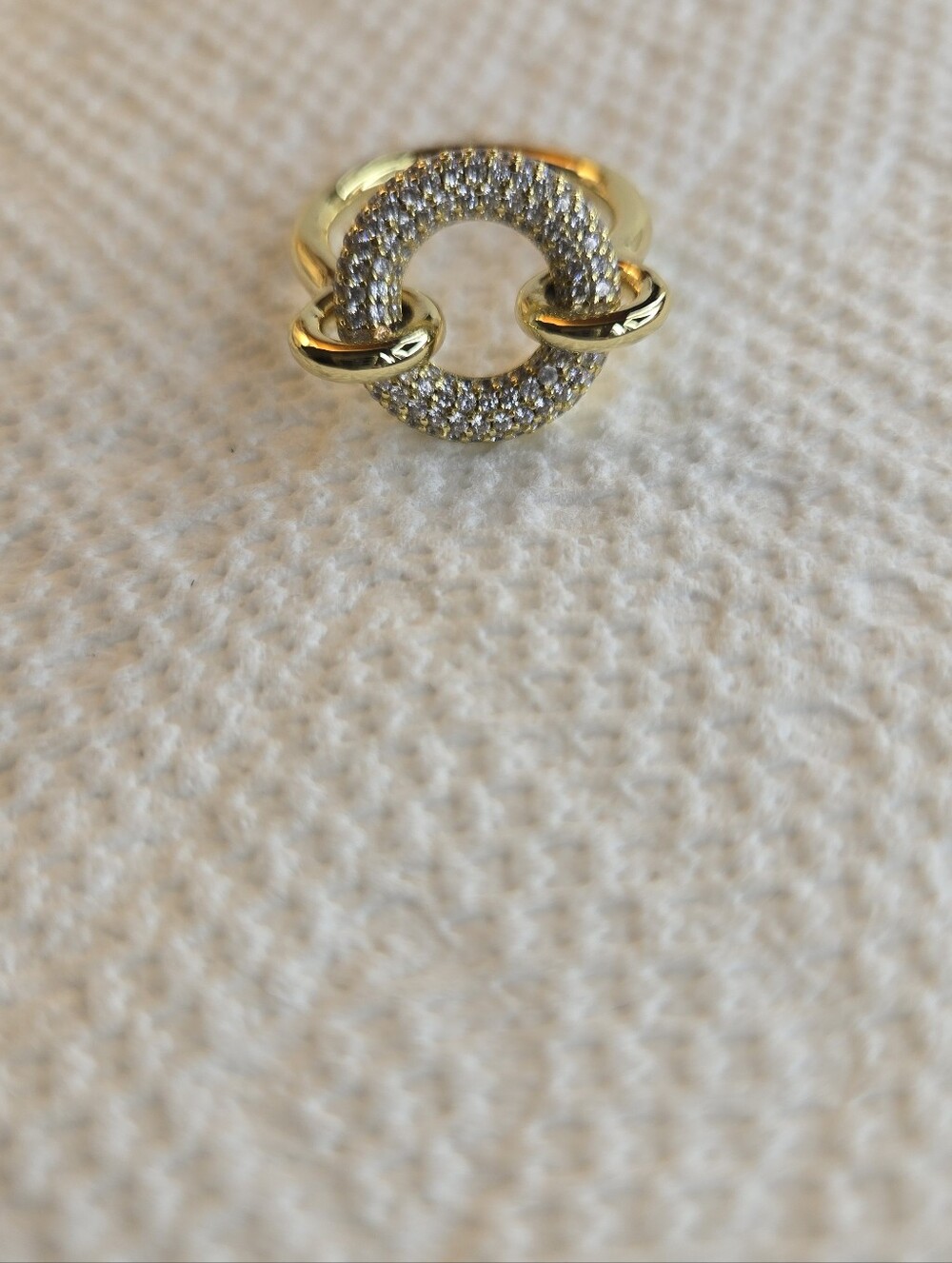 Victoria Emerson Gold Pave Circle Link Ring with Clear Crystals